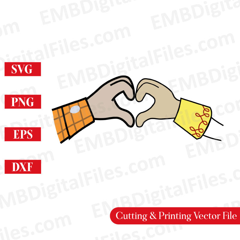 Friend In Me PNG SVG , Two hands making heart sign love romantic, Toy Story Hand Heart, Buzz and Woody hand Heart SVG PNG DXF EPS Cricut Files.