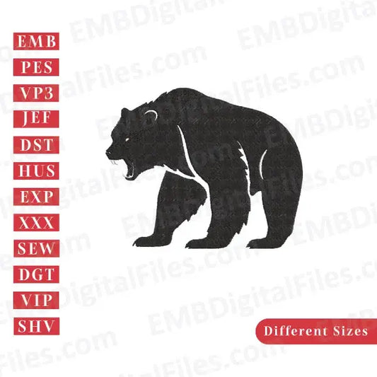 Angry black bear silhouette animal embroidery file