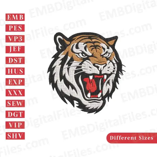 Angry tiger face silhouette animal embroidery file