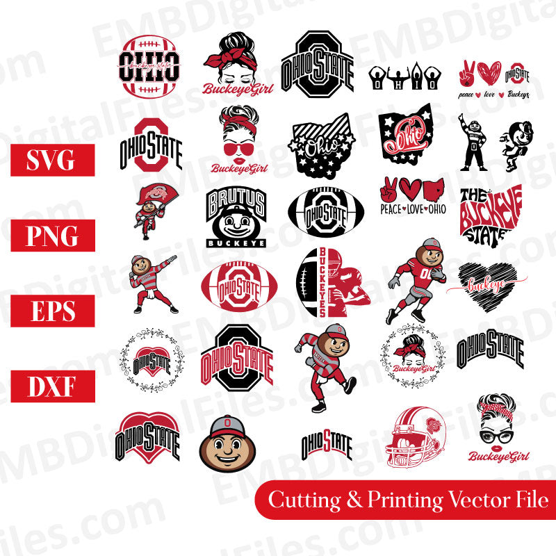 American Football, Team Logo, Ohio state buckeyes, Bundle, Stickers, NCAA, Clipart, PNG, Vector, Cutting Files, Layered Files, Basketball, Game Day, Athletics, Collage