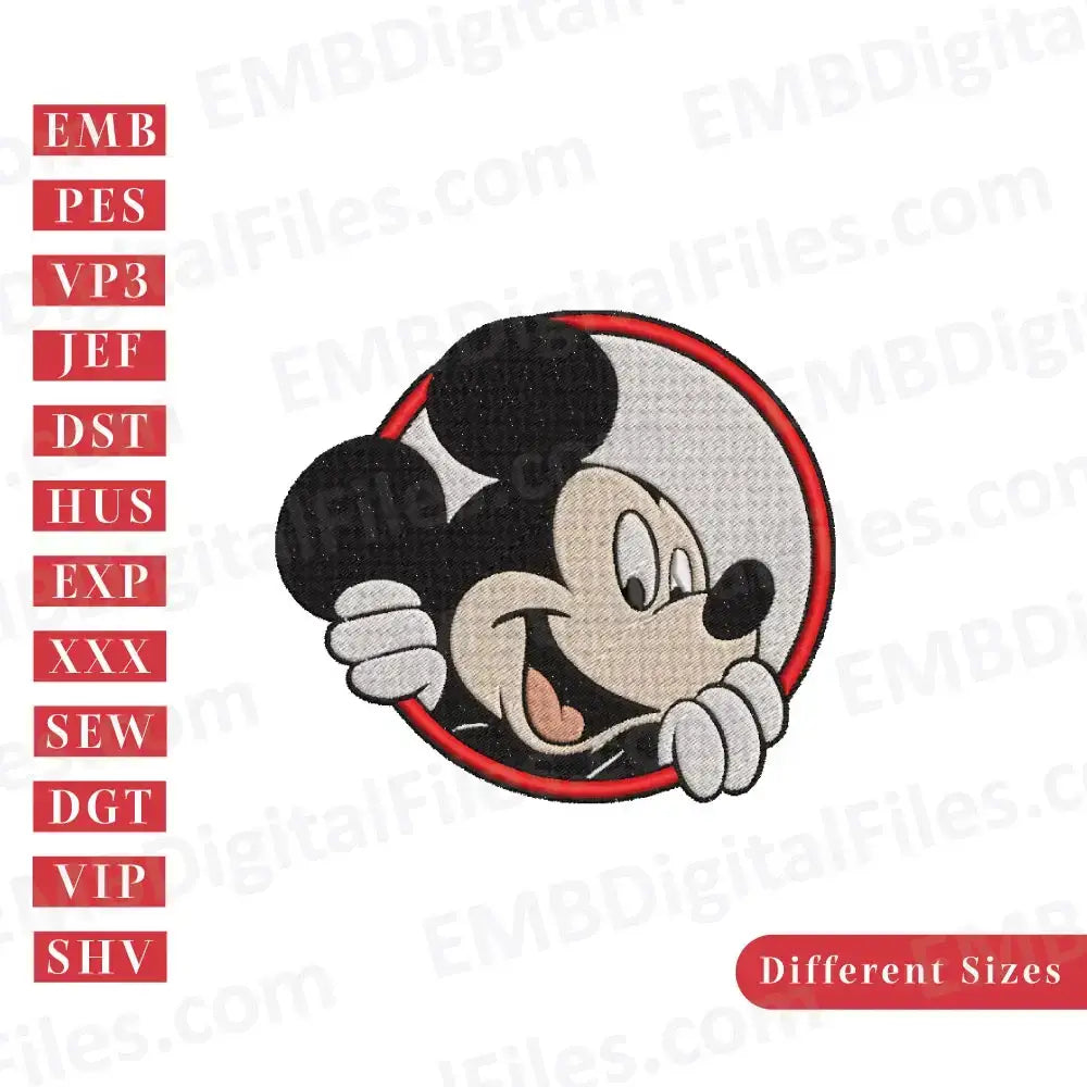Baby Mickey Mouse mirror digital embroidery Files, PES, DST, Instant Download