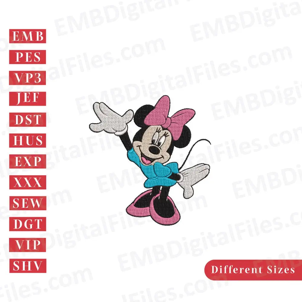 Baby Minnie Mouse cartoon digital embroidery Files, PES, DST, Instant Download