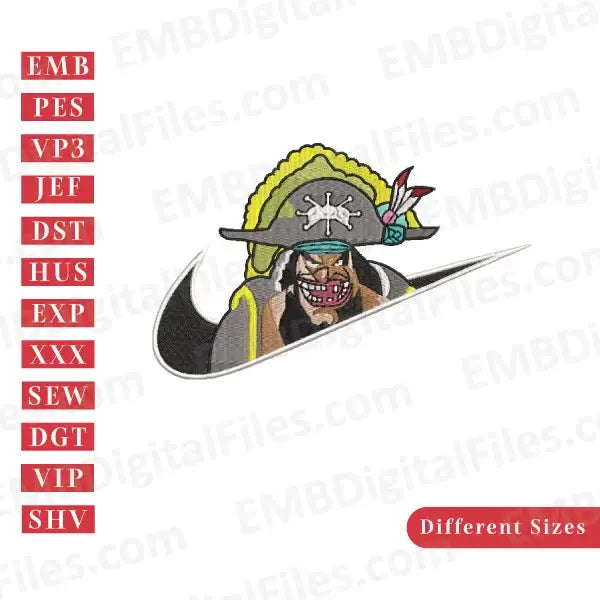 Blackbeard wpp one piece character, Anime Inspired Embroidery Design