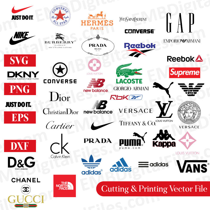 Nike Adidas Parada Lacoste Dior Supreme Reebok Versace Puma GAP Just DO it Logo PNG SVG DXF for Cricut Files