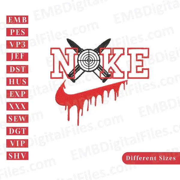 Halloween Bullet shooting logo Nike machine embroidery designs, PES, DST
