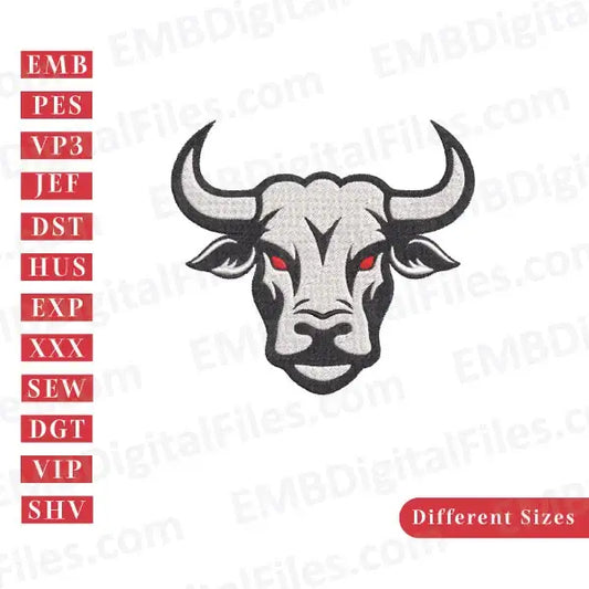 Cow head with red eyes silhouette animal embroidery file