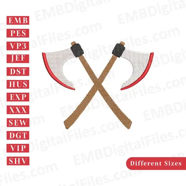 Crossed axe silhouette Halloween machine embroidery designs, PES, DST