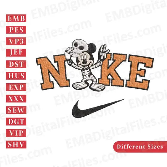 Disney Mickey Halloween Skelton Nike embroidery design