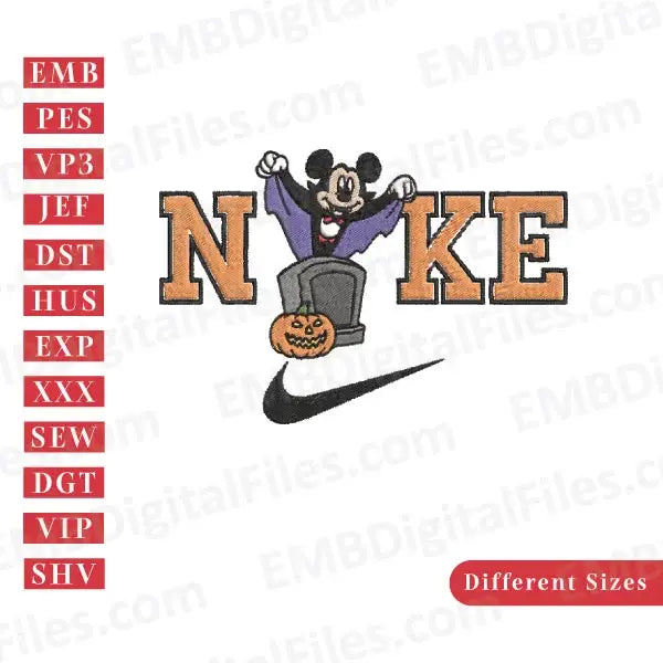Disney Halloween Vampire Mickey Nike embroidery design
