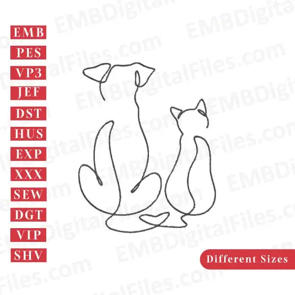 Dog and Cat sitting sketch free embroidery file download