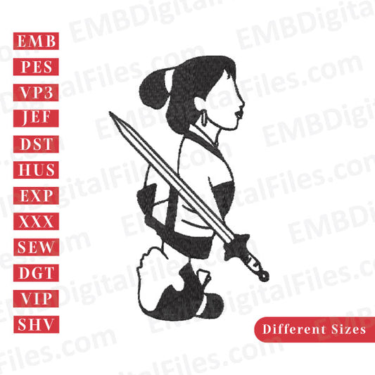 Female warrior silhouette embroidery file free download