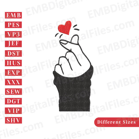 Korean finger heart sign embroidery file free download