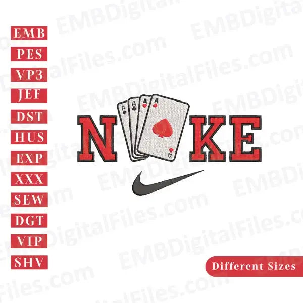 Flush card poker sports Nike digital embroidery files