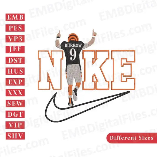 American NBA football player joe burrow Nike machine embroidery designs, PES, DST