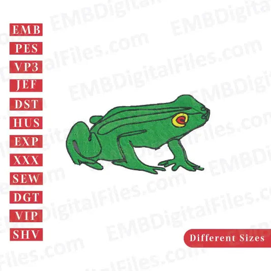 Green frog cartoon silhouette animal embroidery file