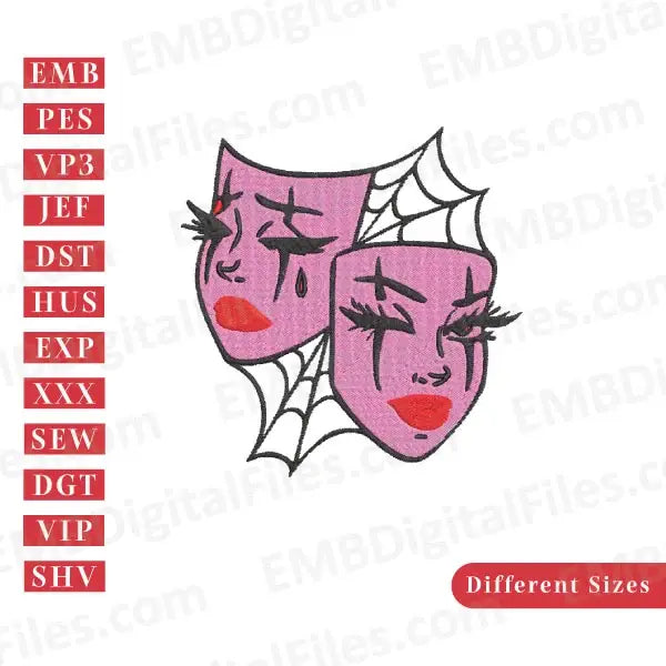 Spiderman women face mask Halloween machine embroidery designs, PES, DST