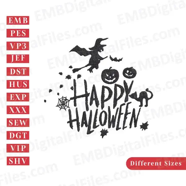 Happy Halloween characters silhouette digital embroidery file free download, PES, DST