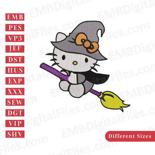 Hello Kitty witch Halloween embroidery PES file