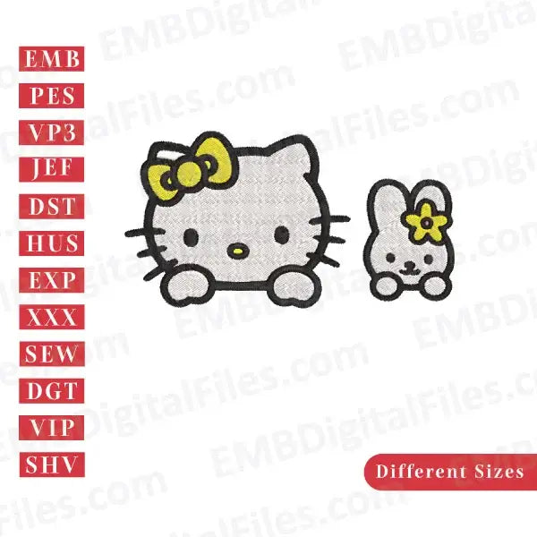 Hello kitty cute faces embroidery design