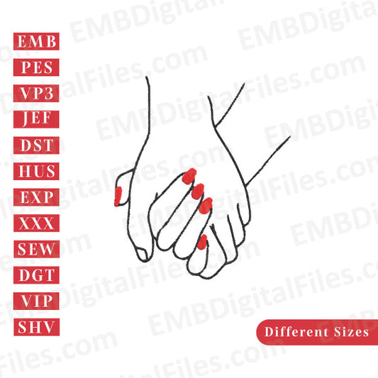Holding hands with love embroidery file free download