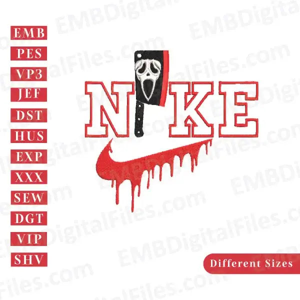 Halloween horror bloody knife  Nike machine embroidery designs, PES, DST