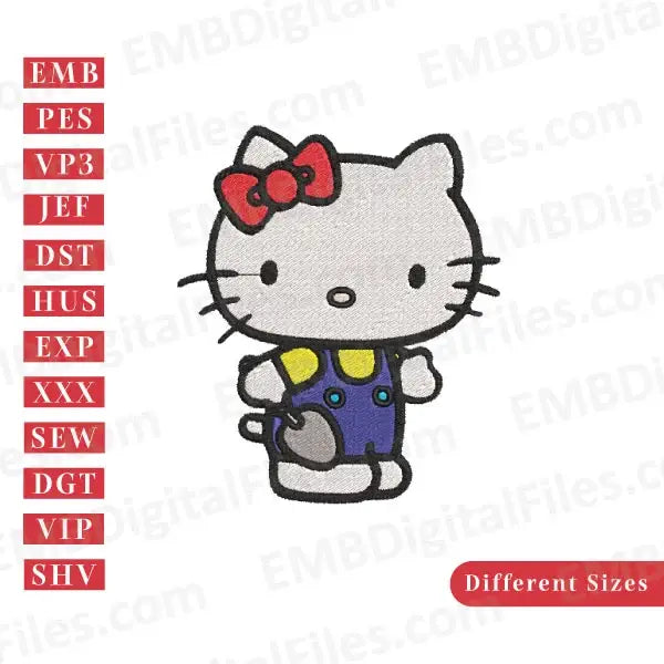Hello kitty planting tree embroidery design