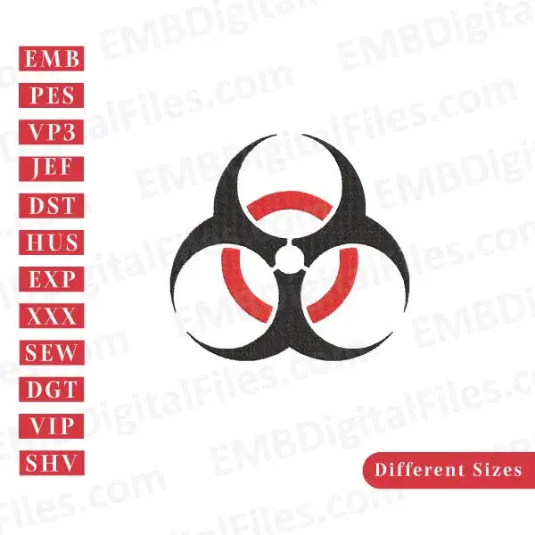Logo biohazard symbol Halloween machine embroidery designs, PES, DST
