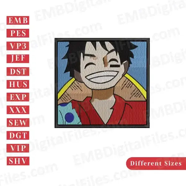 Luffy one piece anime inspired character embroidery files PES, DST ...