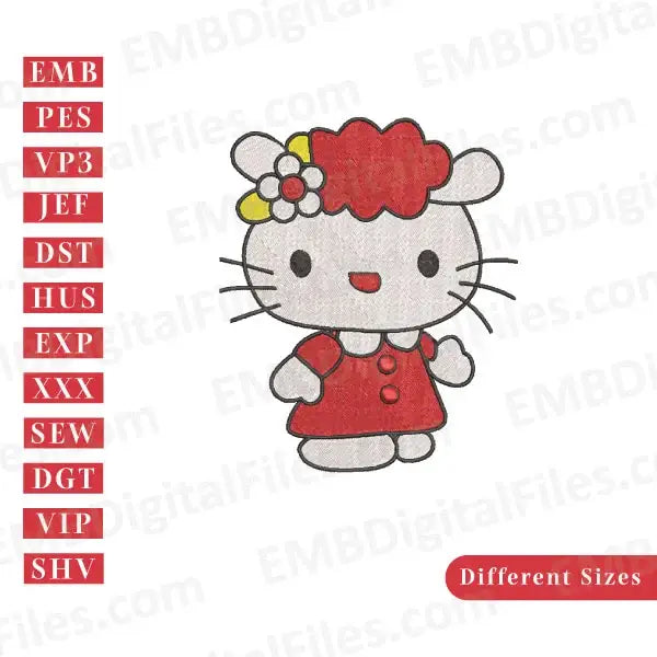 Mary white kitty's mom kids cartoon digital embroidery file, PES, DST
