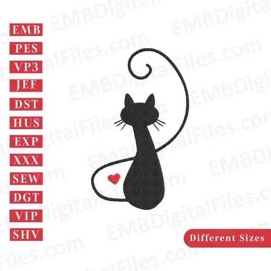 Mewing cat wit heart free embroidery file download