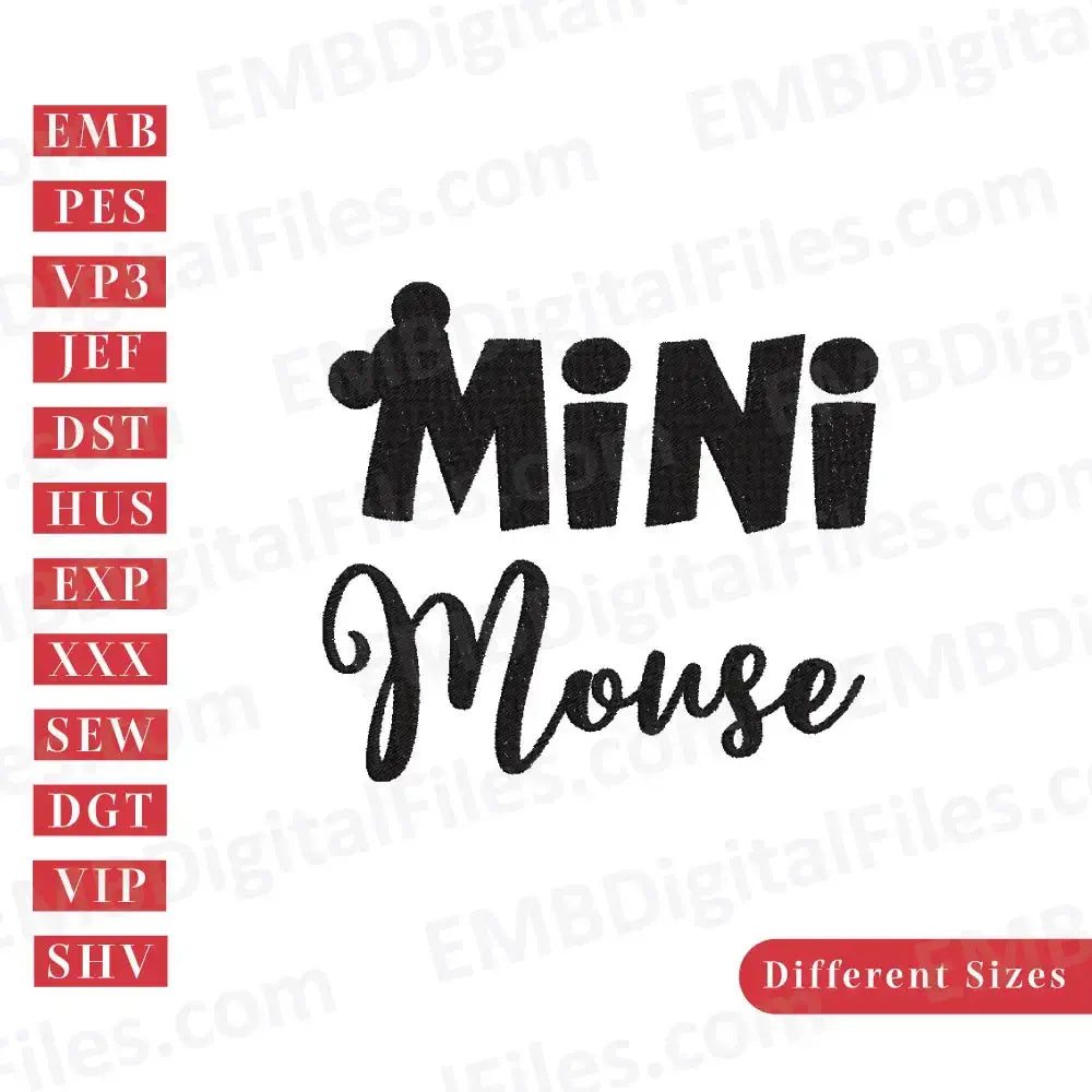 Minnie Mouse silhouette font machine embroidery Files, PES, DST, Instant Download