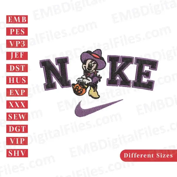 Spooky Minnie Mouse cowboy Nike embroidery design