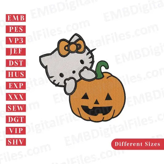 Pumpkin Hello Kitty Halloween embroidery PES file