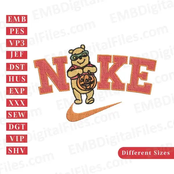 Halloween pumpkin Winnie the Pooh Nike embroidery design