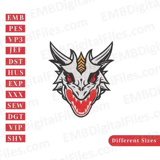 Angry red dragon face silhouette animal embroidery file