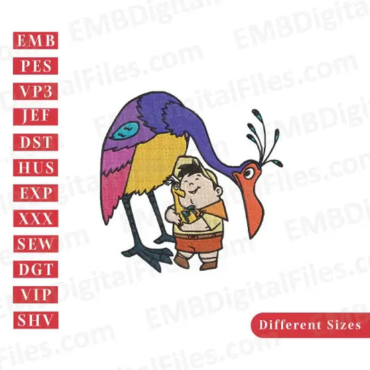 Up movie characters Russell and Kevin machine embroidery designs, PES, DST