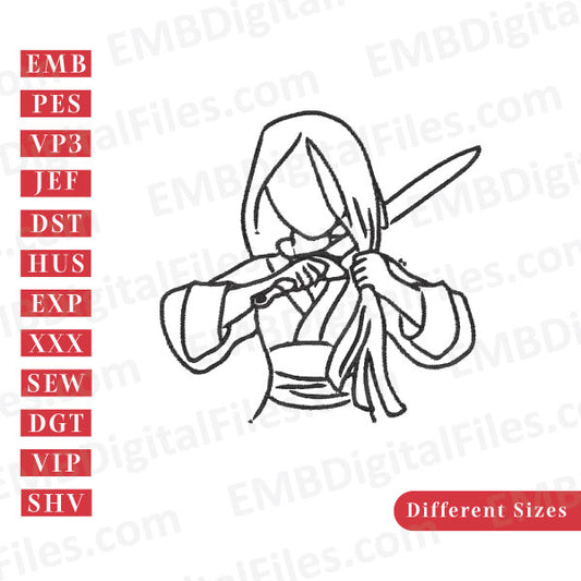 Samurai girl silhouette embroidery file free download
