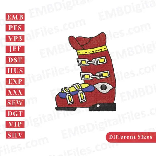  Ski boots skiing shoes sports digital embroidery files, PES, DST