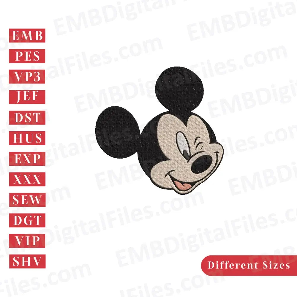 Smiling Mickey mouse face machine embroidery design, Instant Download