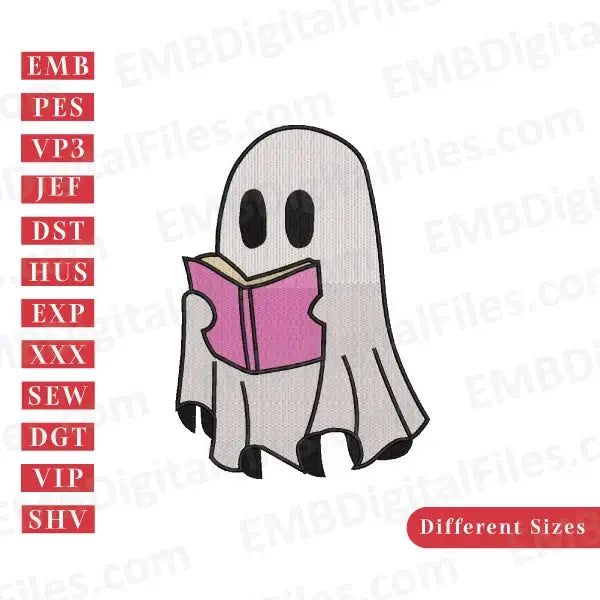 Boo jee spooky reading book Halloween embroidery file