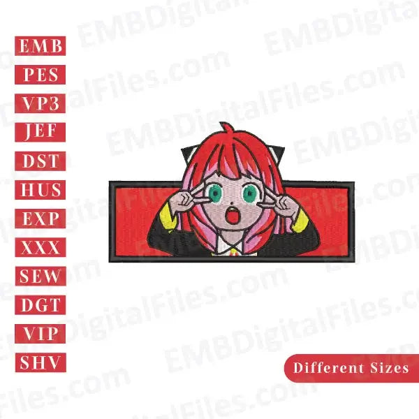 Spy x family character anya forger, cute anime inspired embroidery files