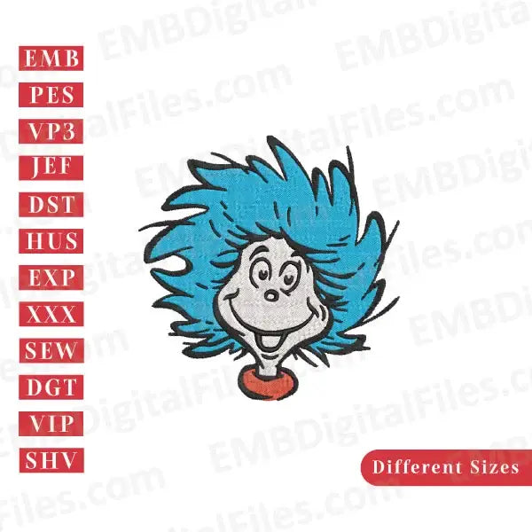 Thing two from Dr. Seuss book character cartoon embroidery file