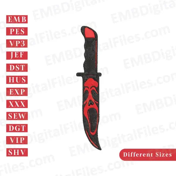Scream ghost face mask knife Halloween machine embroidery designs, PES, DST