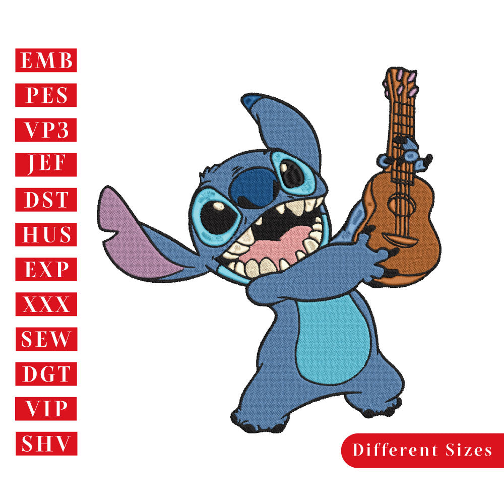 Stitch with Guitar Cartoon Embroidery File