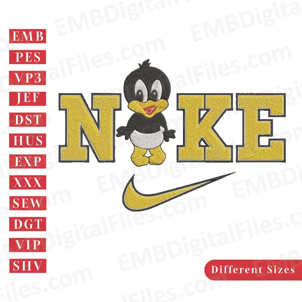 Baby Donald Duck swoosh Embroidery Designs, Cartoon Embroidery