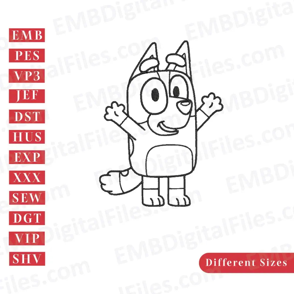 Bingo red heeler silhouette embroidery files free download, PES, DST
