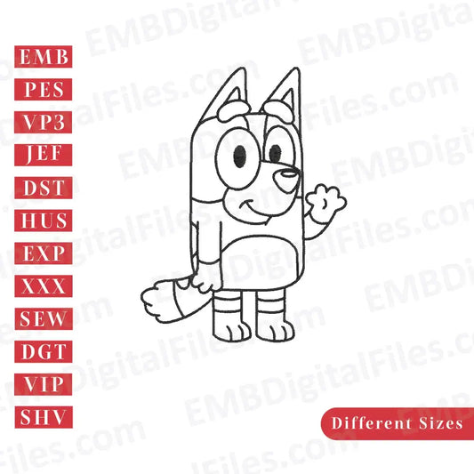 Bluey heeler puppy silhouette embroidery files free download, PES, DST