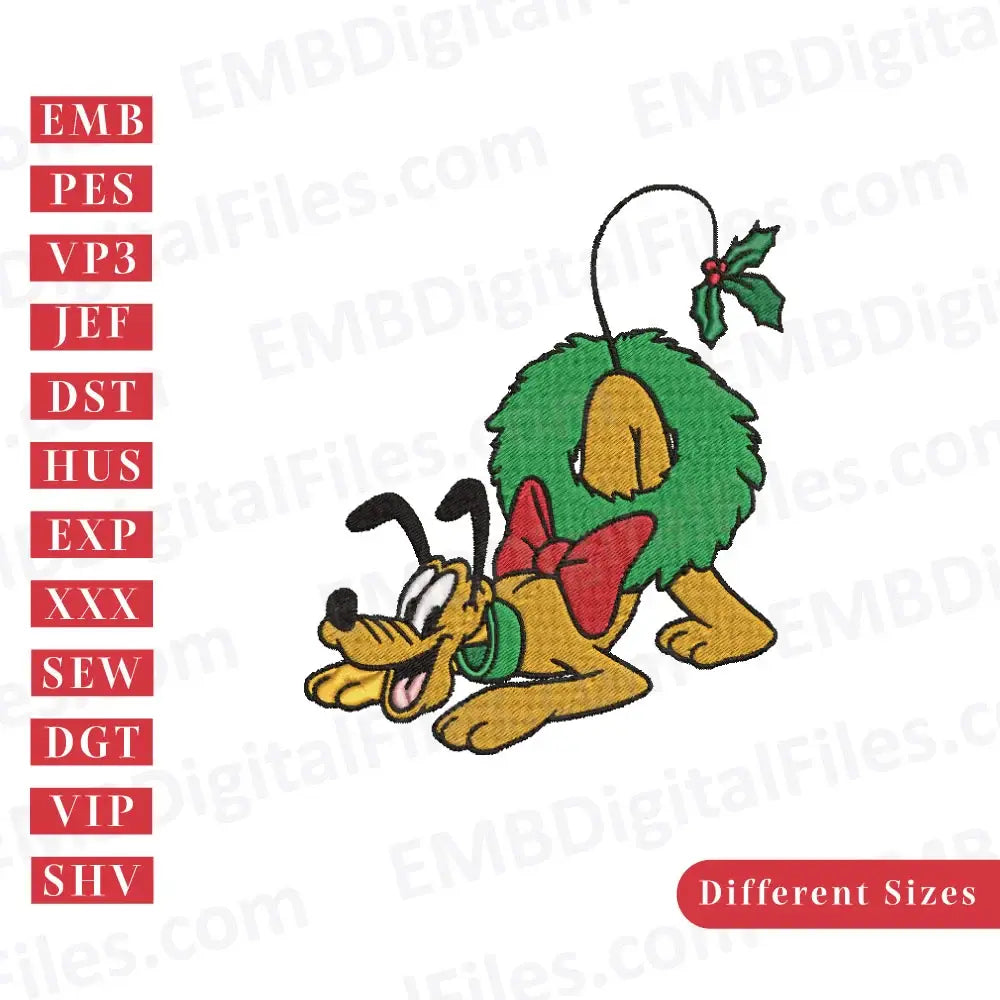 Pluto's Disney Christmas Wreath machine embroidery design, PES, DST, Instant download