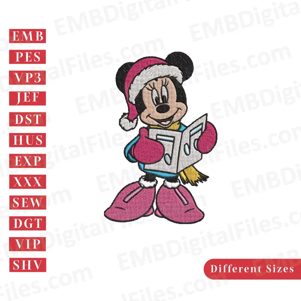 Disney Christmas Cartoon Character Minnie Mouse embroidery design, PES, DST, Instant download