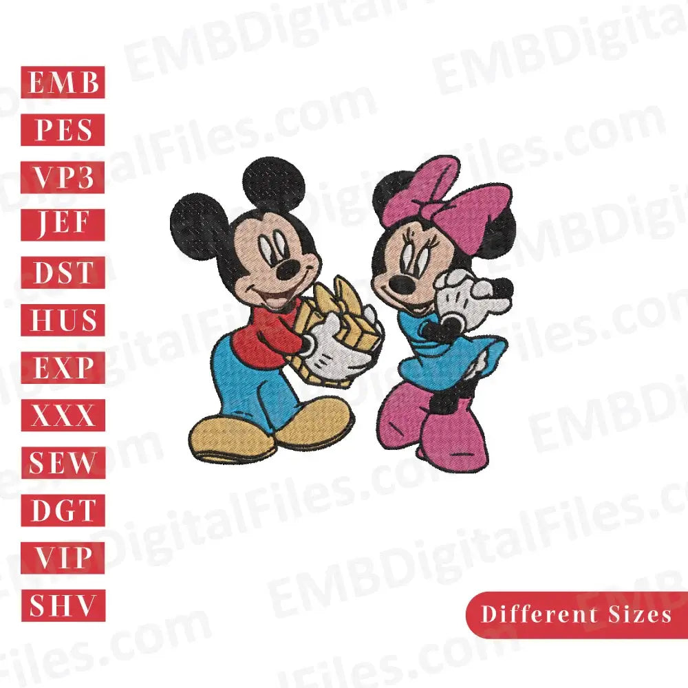 Disney character Mickey and Minnie machine embroidery design, PES, DST, Instant download